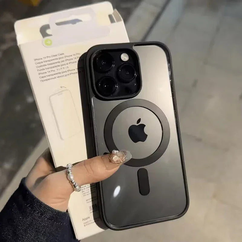MagSafe対応 iPhoneケース クリア ブラック 磁気リング付き ワイヤレス充電対応 ハードケース
