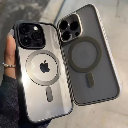 MagSafe対応 iPhoneケース クリア ブラック 磁気リング付き ワイヤレス充電対応 ハードケース