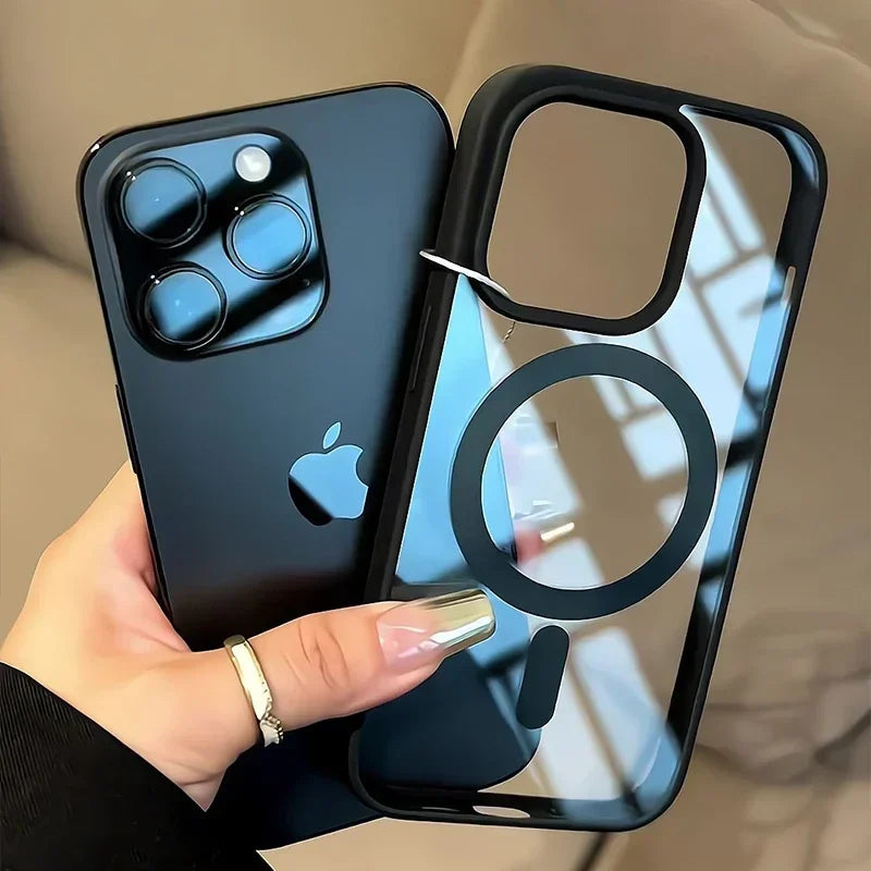 MagSafe対応 iPhoneケース クリア ブラック 磁気リング付き ワイヤレス充電対応 ハードケース