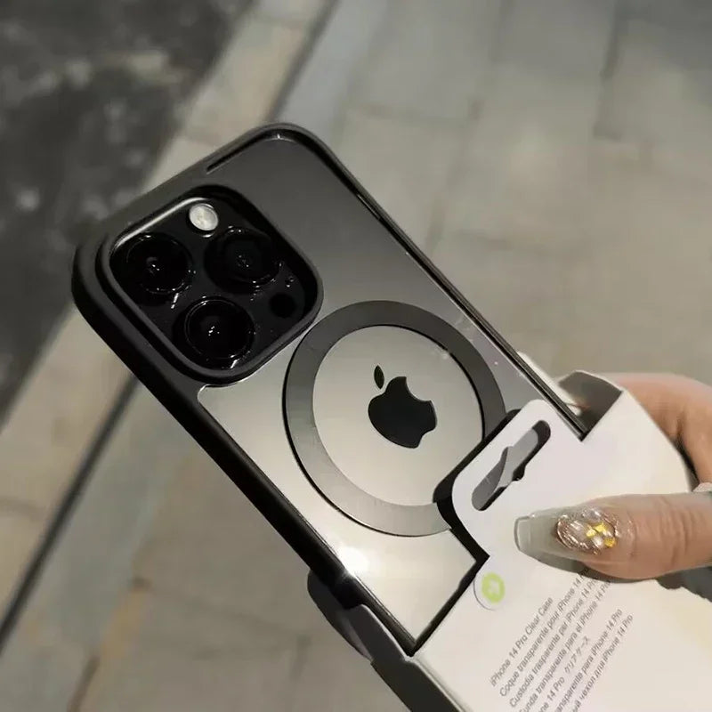 MagSafe対応 iPhoneケース クリア ブラック 磁気リング付き ワイヤレス充電対応 ハードケース
